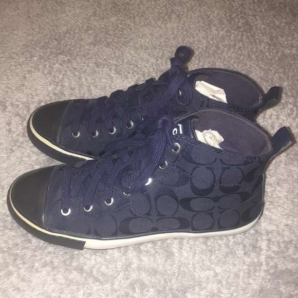 Coach Navy Signature Franca Hi Top Sneakers 7 1/2 - Picture 5 of 8